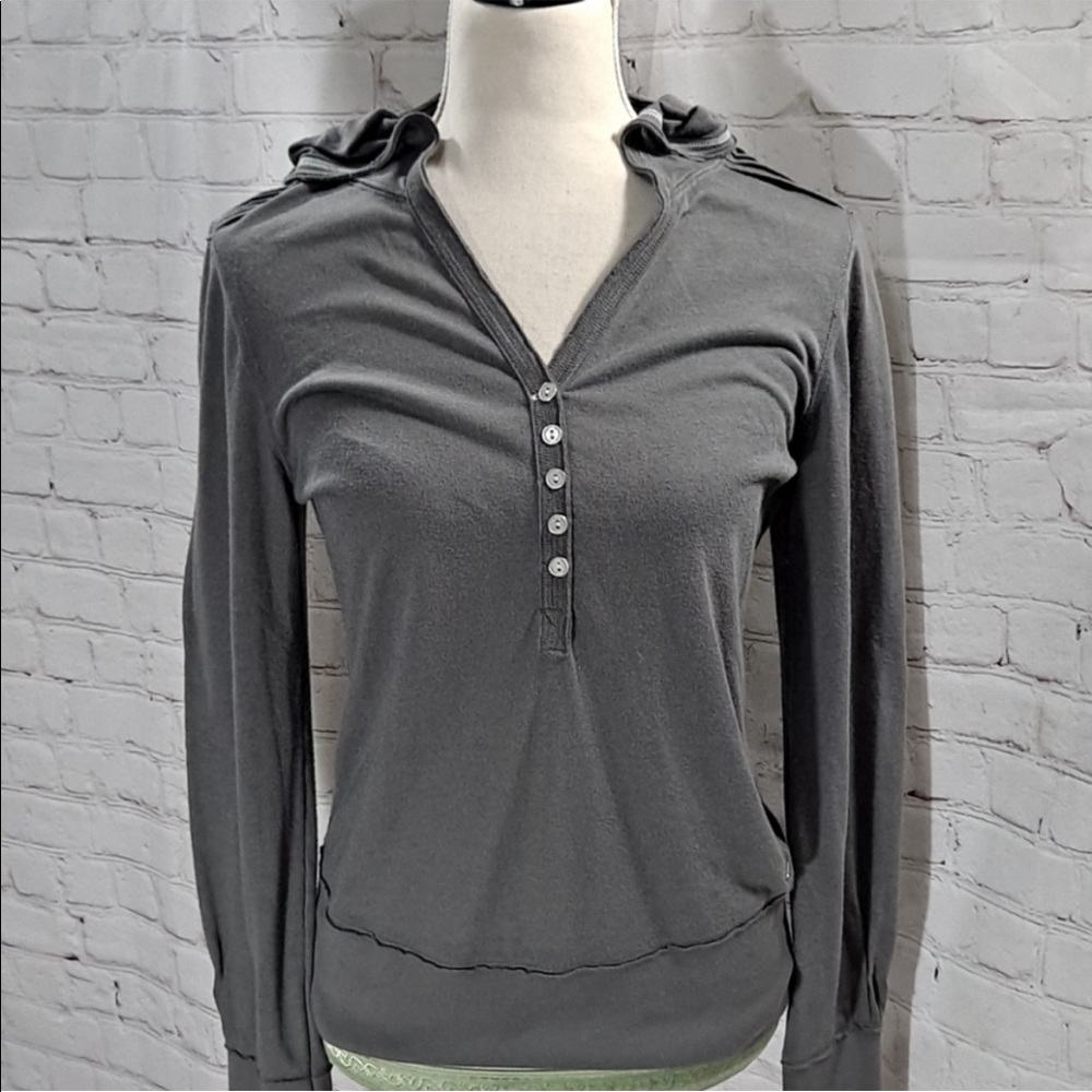 Alo Grey Pullover Quarter Button Hoodie